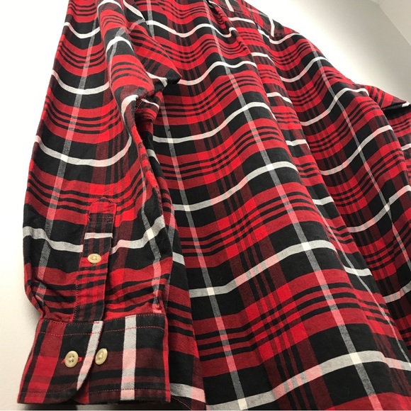 VTG Tommy Hilfiger XL Red Tartan Plaid Long Sleeve Button Up Shirt Crest Logo - Picture 12 of 16